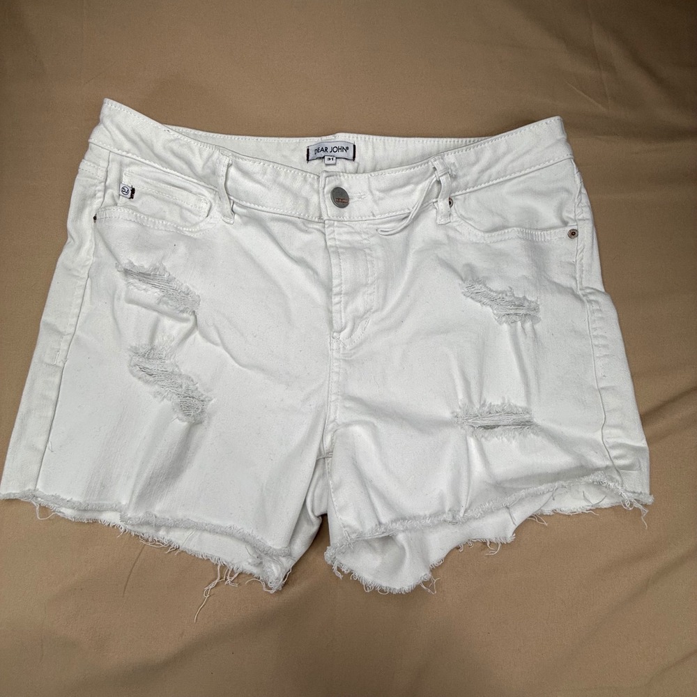 Dear John Womens White Distressed Denim Jean Shorts Size 31 Raw Hem Distressed